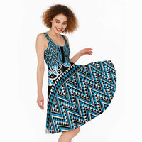New Zealand Maori Niho Taniwha Midi Dress Kikorangi Mangopare and Puhoro Pattern - Polynesian Pride