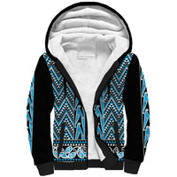 New Zealand Maori Niho Taniwha Sherpa Hoodie Kikorangi Mangopare and Puhoro Pattern