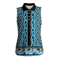 New Zealand Maori Niho Taniwha Women Sleeveless Polo Shirt Kikorangi Mangopare and Puhoro Pattern