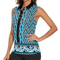New Zealand Maori Niho Taniwha Women Sleeveless Polo Shirt Kikorangi Mangopare and Puhoro Pattern