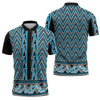 New Zealand Maori Niho Taniwha Zipper Polo Shirt Kikorangi Mangopare and Puhoro Pattern - Polynesian Pride