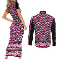 New Zealand Maori Niho Taniwha Couples Matching Short Sleeve Bodycon Dress and Long Sleeve Button Shirt Mawhero Mangopare and Puhoro Pattern LT9 - Polynesian Pride