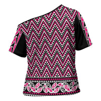 New Zealand Maori Niho Taniwha Cross Shoulder Shirt Mawhero Mangopare and Puhoro Pattern - Polynesian Pride