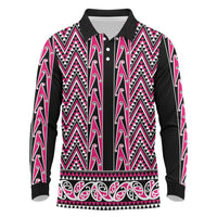New Zealand Maori Niho Taniwha Long Sleeve Polo Shirt Mawhero Mangopare and Puhoro Pattern