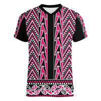 New Zealand Maori Niho Taniwha Women V-Neck T-Shirt Mawhero Mangopare and Puhoro Pattern LT9 Female Pink - Polynesian Pride