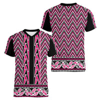New Zealand Maori Niho Taniwha Women V-Neck T-Shirt Mawhero Mangopare and Puhoro Pattern LT9 - Polynesian Pride