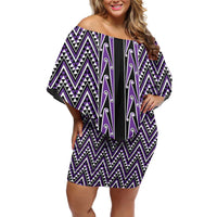 New Zealand Maori Niho Taniwha Family Matching Off Shoulder Short Dress and Hawaiian Shirt Waiporopo Mangopare and Puhoro Pattern LT9 Mom's Dress Purple - Polynesian Pride
