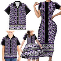 New Zealand Maori Niho Taniwha Family Matching Short Sleeve Bodycon Dress and Hawaiian Shirt Waiporopo Mangopare and Puhoro Pattern