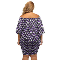 New Zealand Maori Niho Taniwha Off Shoulder Short Dress Waiporopo Mangopare and Puhoro Pattern