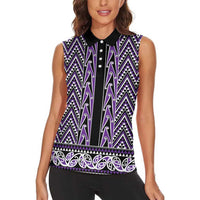 New Zealand Maori Niho Taniwha Women Sleeveless Polo Shirt Waiporopo Mangopare and Puhoro Pattern