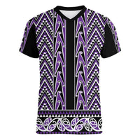 New Zealand Maori Niho Taniwha Women V-Neck T-Shirt Waiporopo Mangopare and Puhoro Pattern LT9 Female Purple - Polynesian Pride