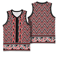 New Zealand Maori Niho Taniwha Basketball Jersey Whero Mangopare and Puhoro Pattern - Polynesian Pride