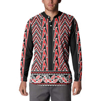 New Zealand Maori Niho Taniwha Button Sweatshirt Whero Mangopare and Puhoro Pattern