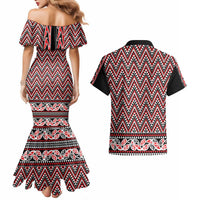New Zealand Maori Niho Taniwha Couples Matching Mermaid Dress and Hawaiian Shirt Whero Mangopare and Puhoro Pattern LT9 - Polynesian Pride