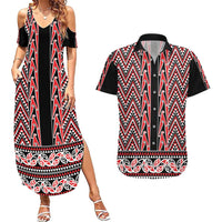 New Zealand Maori Niho Taniwha Couples Matching Summer Maxi Dress and Hawaiian Shirt Whero Mangopare and Puhoro Pattern LT9 Red - Polynesian Pride