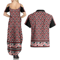 New Zealand Maori Niho Taniwha Couples Matching Summer Maxi Dress and Hawaiian Shirt Whero Mangopare and Puhoro Pattern LT9 - Polynesian Pride