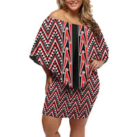 New Zealand Maori Niho Taniwha Family Matching Off Shoulder Short Dress and Hawaiian Shirt Whero Mangopare and Puhoro Pattern LT9 Mom's Dress Red - Polynesian Pride
