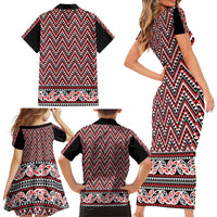 New Zealand Maori Niho Taniwha Family Matching Short Sleeve Bodycon Dress and Hawaiian Shirt Whero Mangopare and Puhoro Pattern
