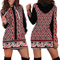 New Zealand Maori Niho Taniwha Hoodie Dress Whero Mangopare and Puhoro Pattern