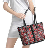 New Zealand Maori Niho Taniwha Leather Tote Bag Whero Mangopare and Puhoro Pattern