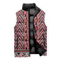 New Zealand Maori Niho Taniwha Sleeveless Puffer Jacket Whero Mangopare and Puhoro Pattern - Polynesian Pride