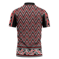 New Zealand Maori Niho Taniwha Zipper Polo Shirt Whero Mangopare and Puhoro Pattern - Polynesian Pride
