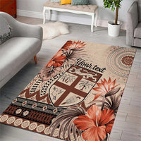 Vintage Bula Fiji Personalised Area Rug Beige Hibiscus Tapa Pattern