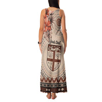 Vintage Bula Fiji Personalised Family Matching Tank Maxi Dress and Hawaiian Shirt Beige Hibiscus Tapa Pattern