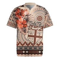 Vintage Bula Fiji Personalised Rugby Jersey Beige Hibiscus Tapa Pattern