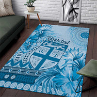Vintage Bula Fiji Personalised Area Rug Blue Hibiscus Tapa Pattern LT9
