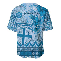Vintage Bula Fiji Personalised Baseball Jersey Blue Hibiscus Tapa Pattern