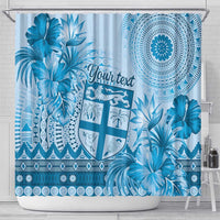Vintage Bula Fiji Personalised Shower Curtain Blue Hibiscus Tapa Pattern LT9