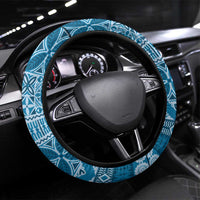 Vintage Bula Fiji Personalised Steering Wheel Cover Blue Hibiscus Tapa Pattern LT9