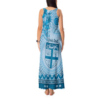 Vintage Bula Fiji Personalised Tank Maxi Dress Blue Hibiscus Tapa Pattern