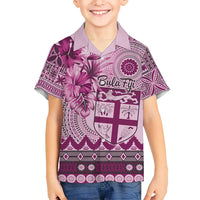 Vintage Bula Fiji Personalised Kid Hawaiian Shirt Pink Hibiscus Tapa Pattern