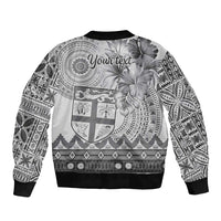 Vintage Bula Fiji Personalised Sleeve Zip Bomber Jacket Beige Hibiscus Tapa Pattern