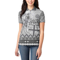 Vintage Bula Fiji Personalised Women Polo Shirt Beige Hibiscus Tapa Pattern