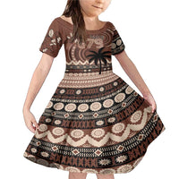 Personalised Bula Fiji 679 Family Matching Mermaid Dress and Hawaiian Shirt Fijian Tagimoucia Masi Tapa Art LT9 Daughter's Dress Brown - Polynesian Pride