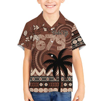 Personalised Bula Fiji 679 Family Matching Short Sleeve Bodycon Dress and Hawaiian Shirt Fijian Tagimoucia Masi Tapa Art LT9 Son's Shirt Brown - Polynesian Pride