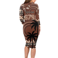 Personalised Bula Fiji 679 Long Sleeve Bodycon Dress Fijian Tagimoucia Masi Tapa Art LT9 - Polynesian Pride