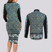 New Zealand Maori Niho Taniwha Couples Matching Long Sleeve Bodycon Dress and Long Sleeve Button Shirt Papua Shell - Mangopare Puhoro Pattern LT9 - Polynesian Pride