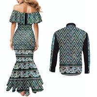 New Zealand Maori Niho Taniwha Couples Matching Mermaid Dress and Long Sleeve Button Shirt Papua Shell - Mangopare Puhoro Pattern LT9 - Polynesian Pride