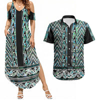 New Zealand Maori Niho Taniwha Couples Matching Summer Maxi Dress and Hawaiian Shirt Papua Shell - Mangopare Puhoro Pattern LT9 Green - Polynesian Pride