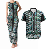 New Zealand Maori Niho Taniwha Couples Matching Tank Maxi Dress and Hawaiian Shirt Papua Shell - Mangopare Puhoro Pattern LT9 Green - Polynesian Pride