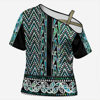 New Zealand Maori Niho Taniwha Cross Shoulder Shirt Papua Shell - Mangopare Puhoro Pattern