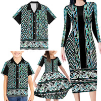 New Zealand Maori Niho Taniwha Family Matching Long Sleeve Bodycon Dress and Hawaiian Shirt Papua Shell - Mangopare Puhoro Pattern