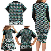 New Zealand Maori Niho Taniwha Family Matching Long Sleeve Bodycon Dress and Hawaiian Shirt Papua Shell - Mangopare Puhoro Pattern