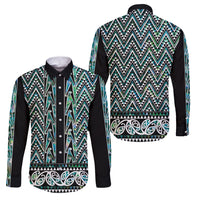 New Zealand Maori Niho Taniwha Family Matching Mermaid Dress and Hawaiian Shirt Papua Shell - Mangopare Puhoro Pattern LT9 Dad's Shirt - Long Sleeve Green - Polynesian Pride