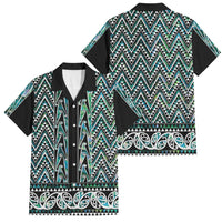 New Zealand Maori Niho Taniwha Family Matching Off The Shoulder Long Sleeve Dress and Hawaiian Shirt Papua Shell - Mangopare Puhoro Pattern LT9 Dad's Shirt - Short Sleeve Green - Polynesian Pride