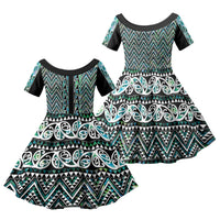 New Zealand Maori Niho Taniwha Family Matching Off Shoulder Maxi Dress and Hawaiian Shirt Papua Shell - Mangopare Puhoro Pattern LT9 Daughter's Dress Green - Polynesian Pride